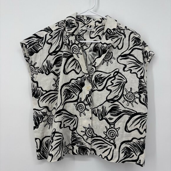 Madewell Tops - Madewell Boxy Cap-Sleeve Shirt Black White Sea Shell Print Womens Small Linen
